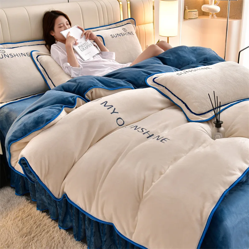 

Winter Plush Warm Duvet Cover Set Home Textiles Quilt Cover Sheet Pillowcases 4pcs Queen Size Bedding Sets Luxury Bed Linens Set