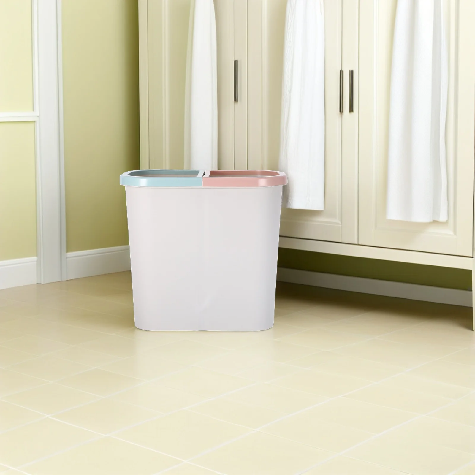 

Dual Compartment Trash Can 10L Slim Dry Wet Sorting Garbage Bin For Kitchen Bathroom Office Beige Narrow Plastic Waste Basket