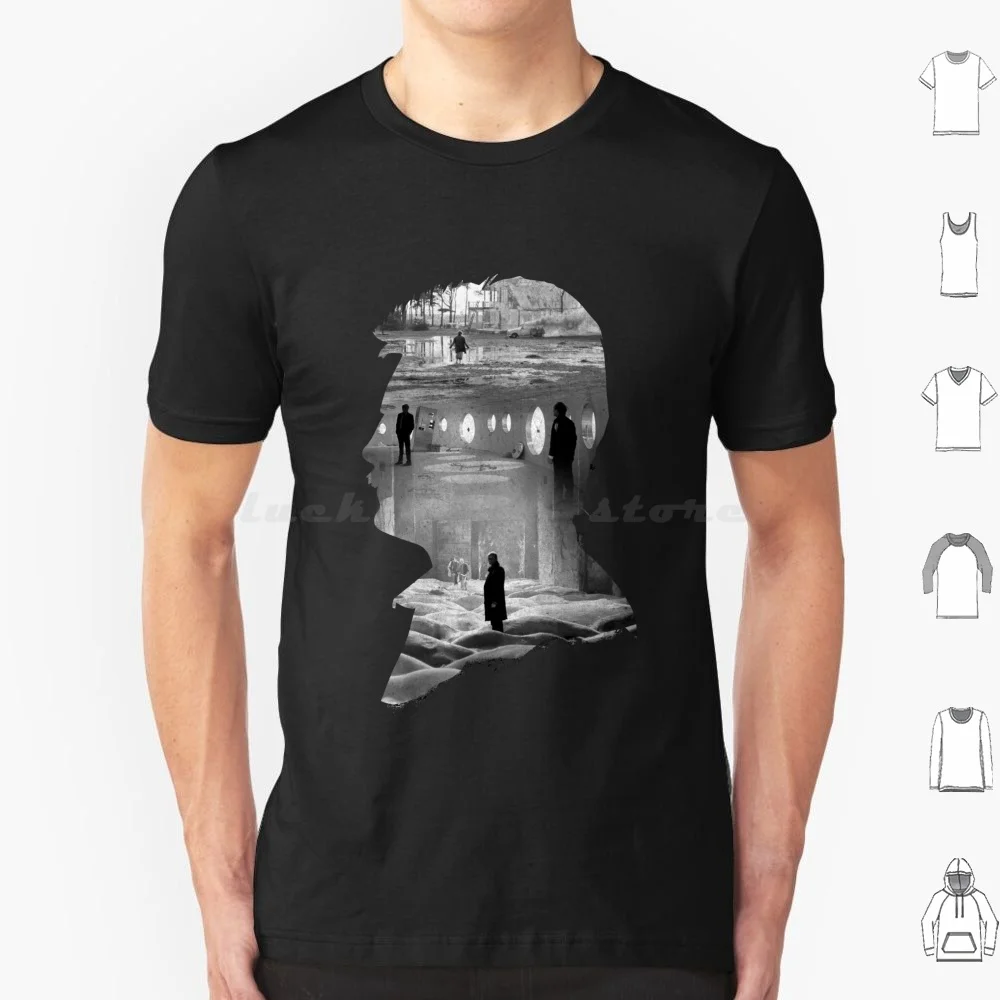 

Андрій Тарковский силуэт Коллаж-Солярис-Сектрица-Сталькер Футболка большого размера 100% хлопок Тарковский Андрий Тарковский Солярис