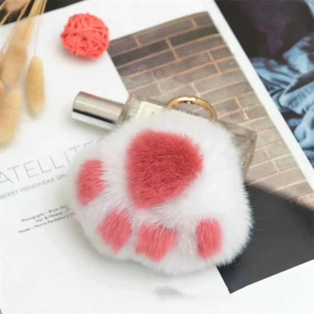

Stuffed Animal Cat's Paw Fur Keychain Furry Pompom Cat's Paw Stuffed Keyring Car Trinket Cat's Paw Pendant Jewelry Gift