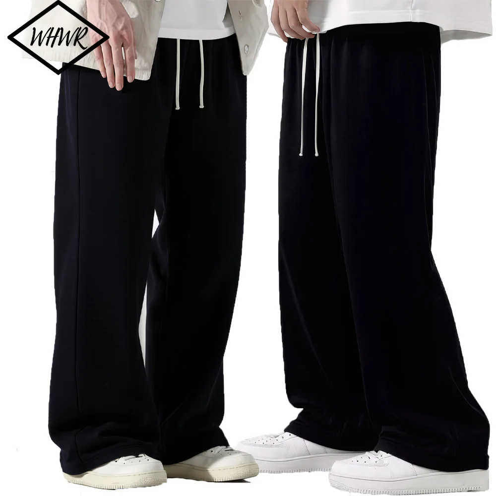

Men's Casual Pants Loose Fit Pants Straight Sweatpants Elastic Waist Drawstring Outdoor Streetwear Men Wide-leg Long Pants