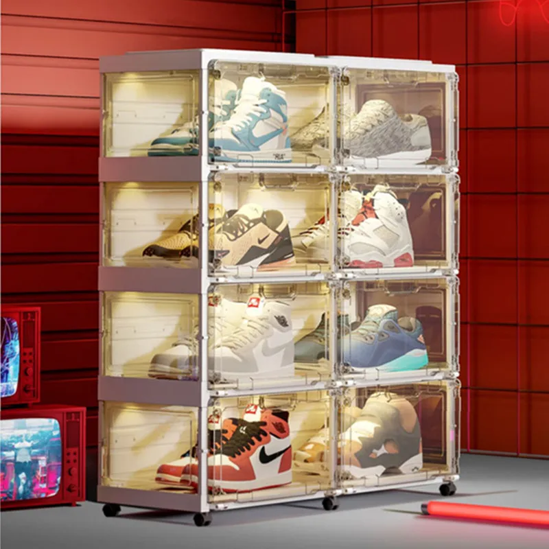 Foldable Smart Organizer with Light Display Box, Sneaker Shelf, Large Capacity Shoe Box for Collector