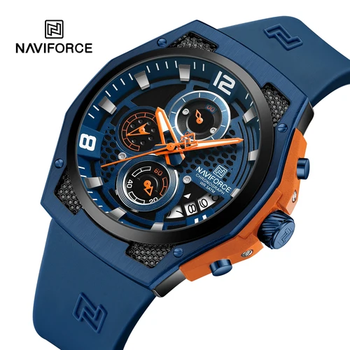 Relojes de marca superior NAVIFORCE para hombre, novedad de 2024, correa de silicona, calendario de cuarzo, reloj de pulsera cronógrafo deportivo resistente al agua a la moda para hombre