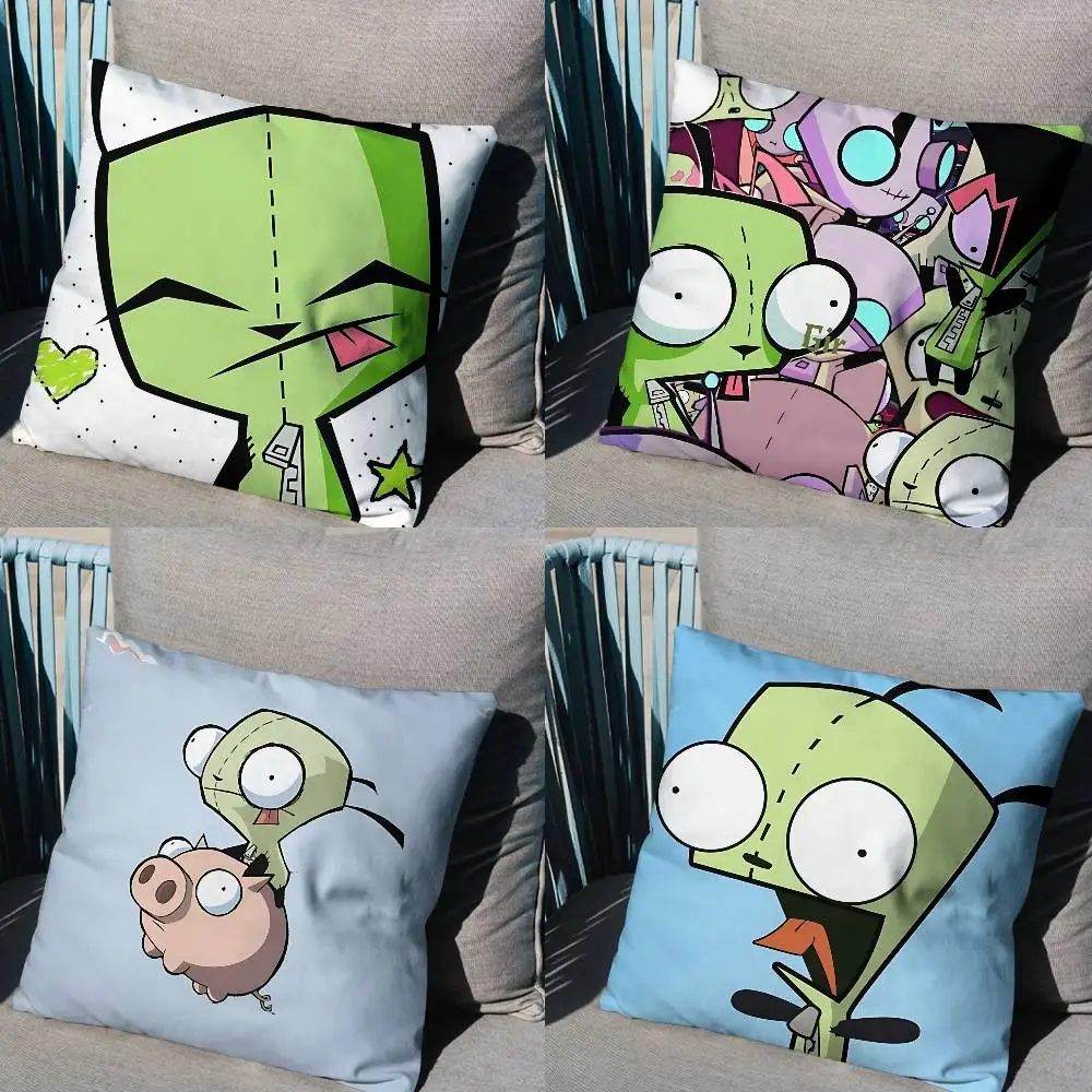 cool GIR Invader Zim Pillow Case Square Double-Sided Printing Short Plush Sofa Cushion Cover Bedroom Bedside Pillow