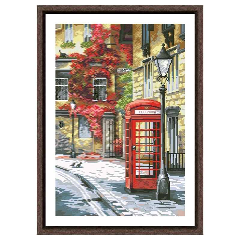 Telephone booth cross stitch kit city street 18ct 14ct 11ct unprint canvas stitching embroidery DIY wall home decor