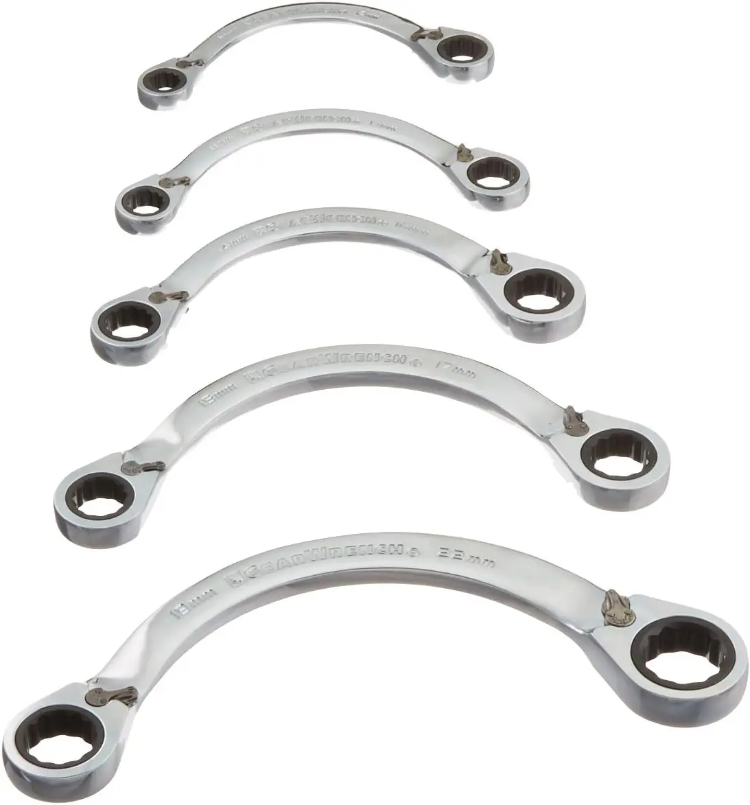 

5 Pc. 12 Pt. Reversible Half Moon Double Box Ratcheting Wrench Set, Metric