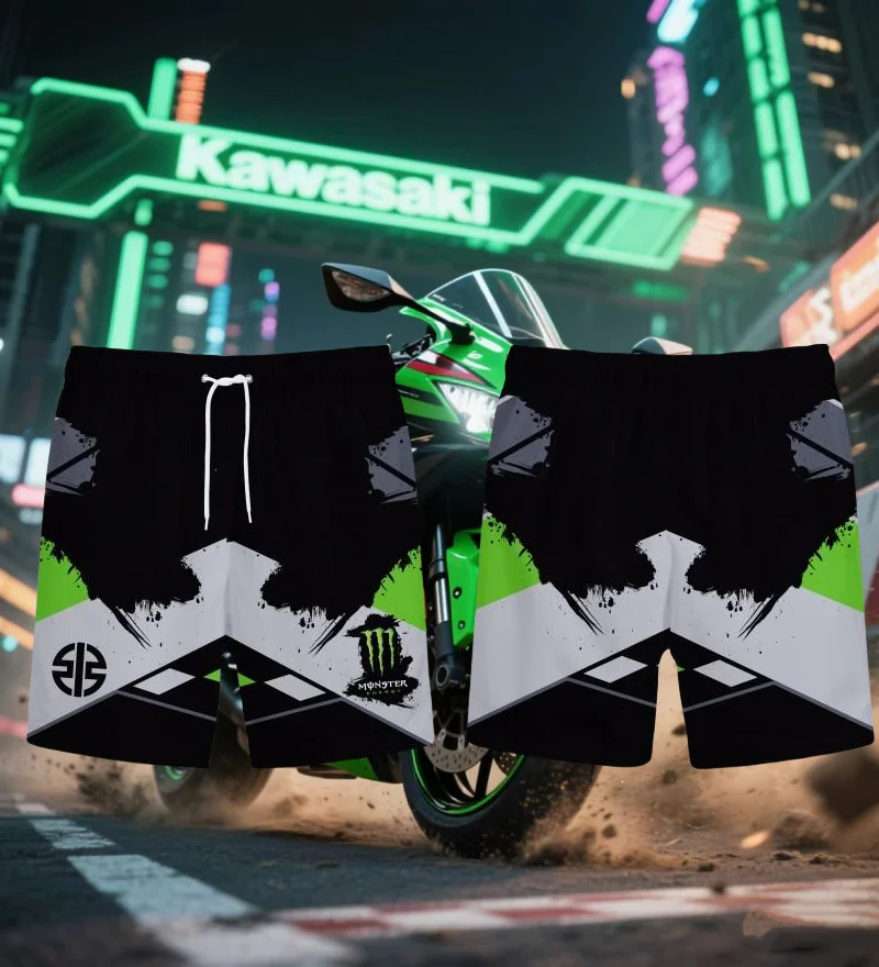 

Новые мужские шорты Kawasaki, мотоциклетные шорты с 3D принтом, быстросохнущие дышащие крутые повседневные шорты, мужские летние спортивные шорты для бега 3