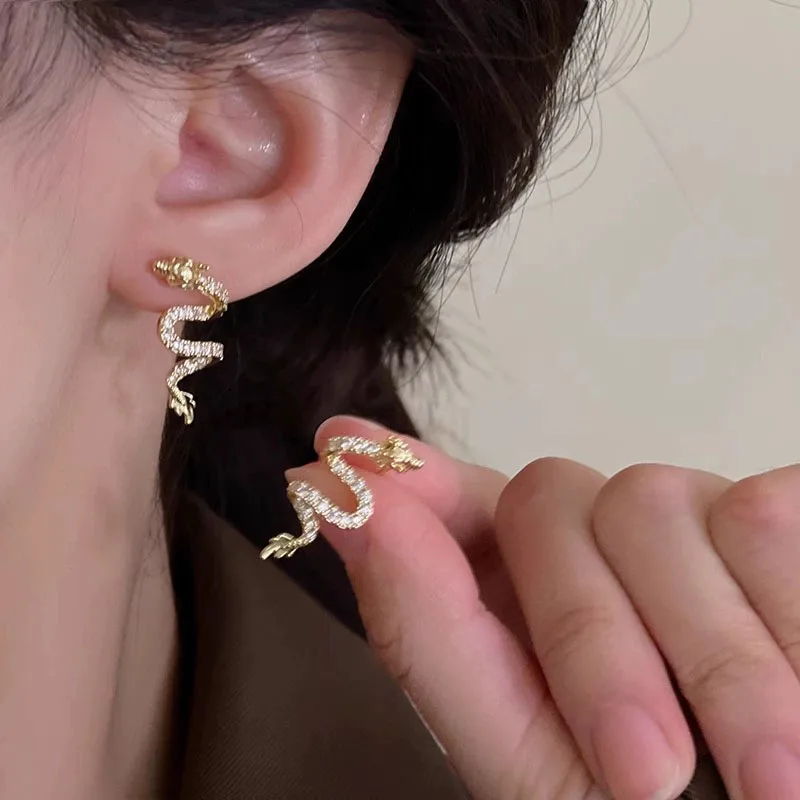 Women's Gothic Dragon Stud Wrap Earrings