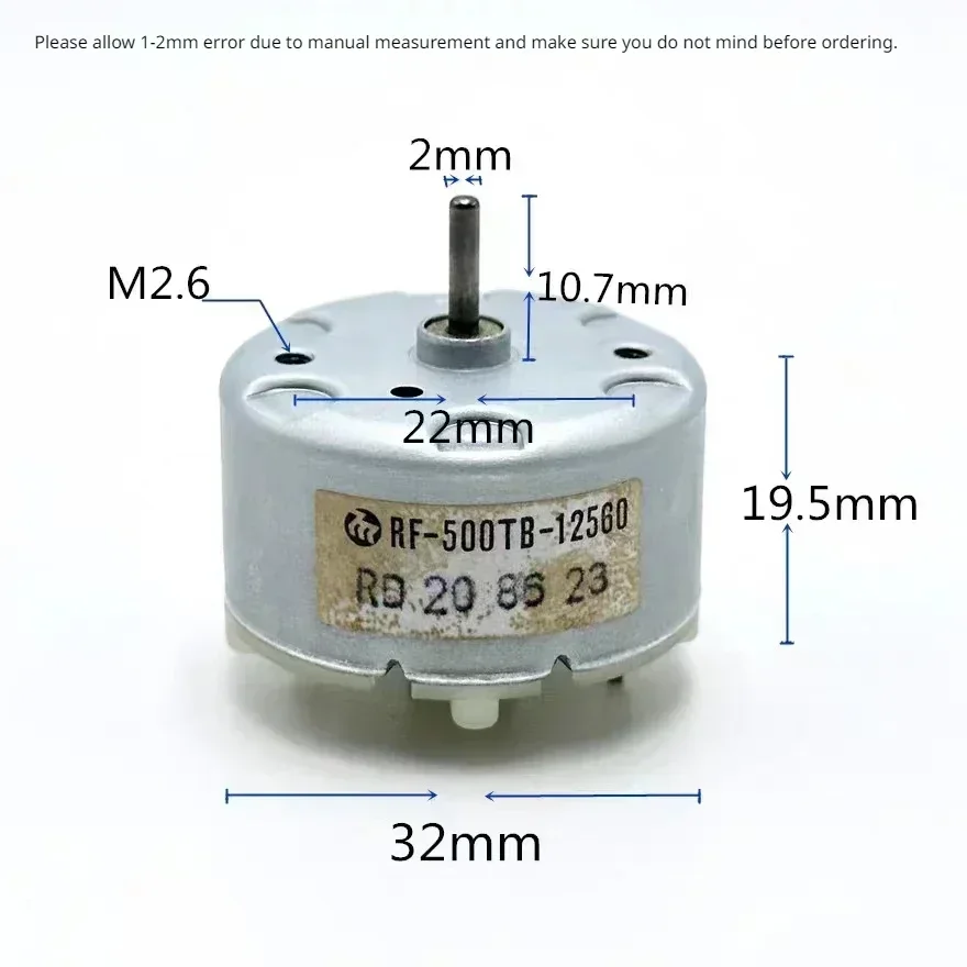 RF-500TB-12560 Mini 500 Electric Motor Micro 32MM Round Spindle Motor DC 5V 6V 9V 12V 5600RPM Presious Metal Brush Motor