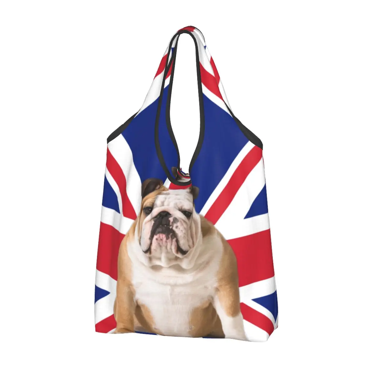 Union Jack English Bulldog Grocery Shopping Tote Bags Cute British Flag Patriotic Dog Shopper Shoulder Bags  Handbags