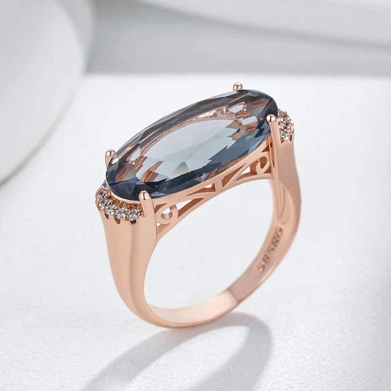 Kinel Hot Grey Big Oval Wedding Rings For Women Trend 585 Rose Gold Color With Natural Zircon High Quality Daily Fine Jewelry