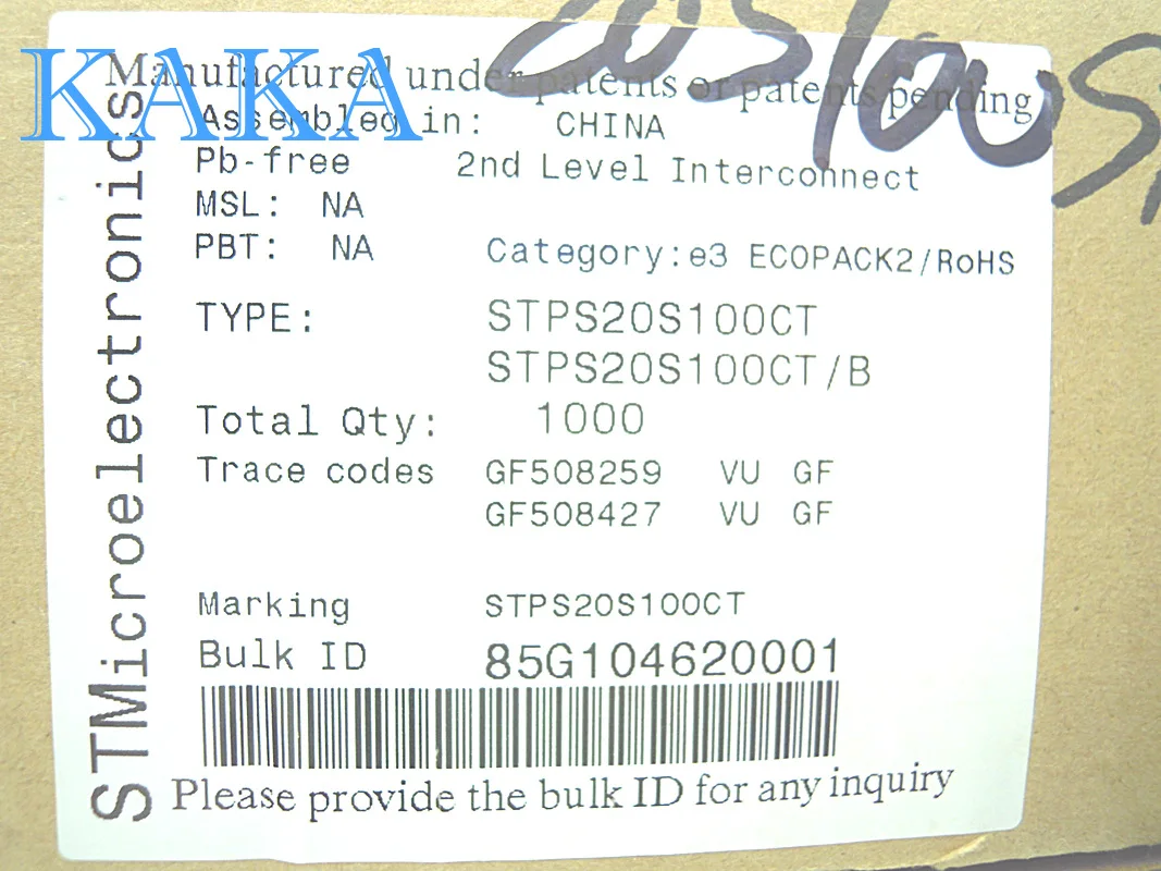 STPS20S100CT original novo TO-220, 10 PCes