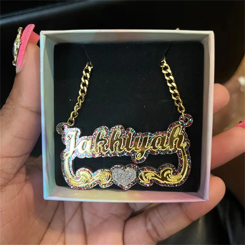 

Custom Acrylic Necklace Personalized Acrylic Nameplate Pendant Necklaces Heart Pendant for Children Women's Gift collar