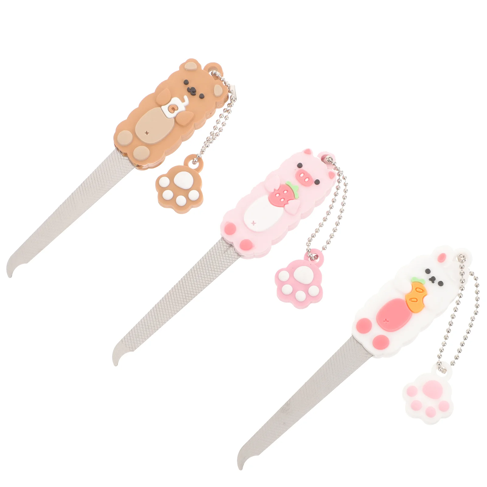 3 Pcs Cartoon 3D Nail File Keychain Bag Pendant Cute Girl Heart Decorative Nail Files For Acrylic Nails Small Metal Travel