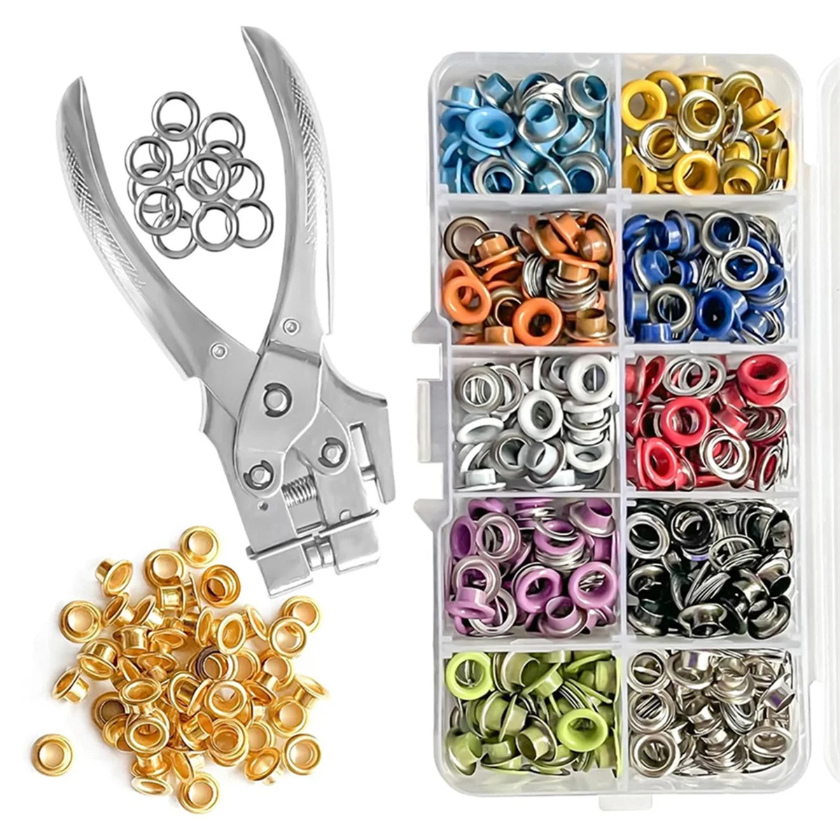 Metal Grommets 3/16 Inch 300Pcs with Eyelet Hole Punch Pliers for Fabric, Leather, Belts, Canvas