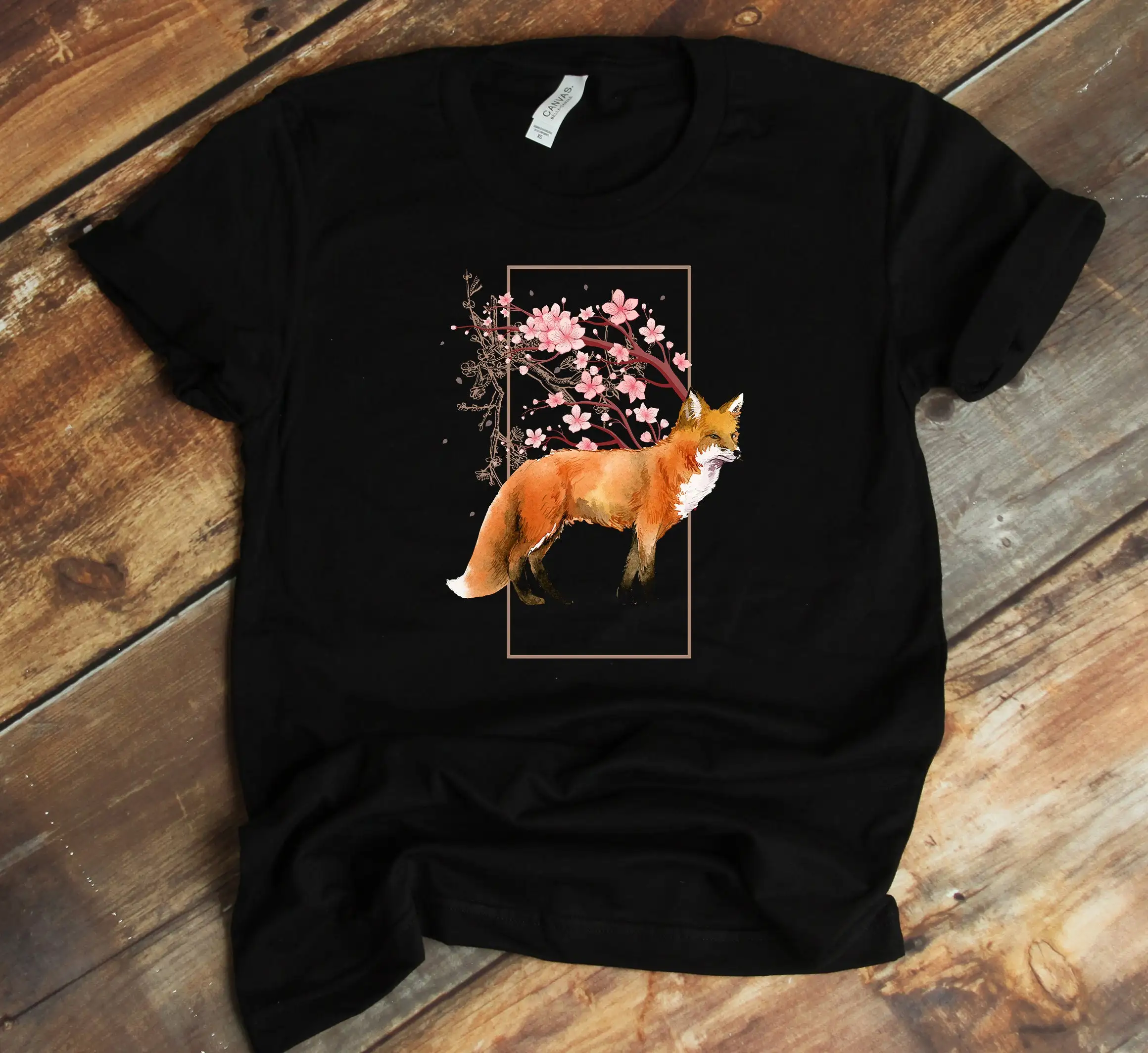 Fox Japanese T Shirt Cherry Blossom Flower Sakura Kitsune Hanami