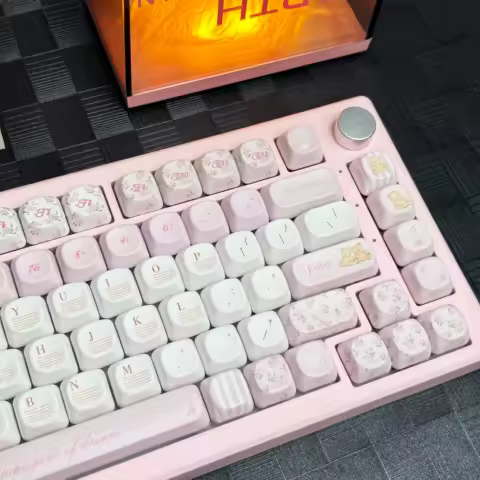 Little Bear Bouquet Keycap MOA Cherry Profile Pink PBT Custom Keycaps for Mechanical Keyboard Cute Gentle Floral Key Cap Gifts