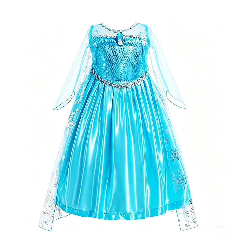 Snow Themed Blue Princess Dress for Girls With Crown Necklace Complete Accessories Set For Kids Book Week