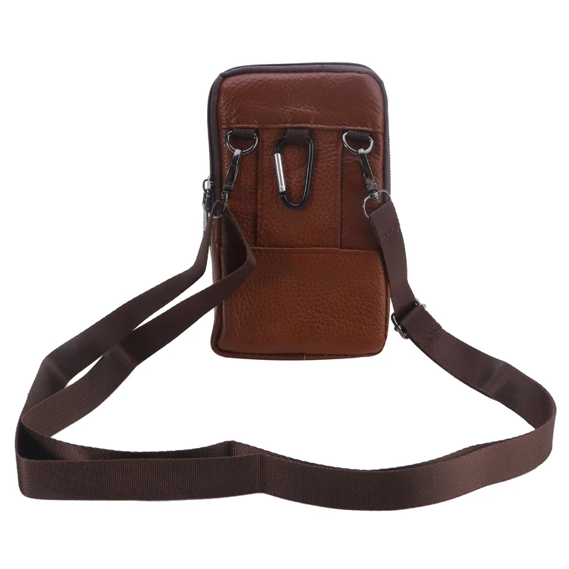 Men Genuine Leather Cell Phone Case Long Waist Bag Solid Color PU for Male Outdoor Multi-function Fanny Pack Zipper Hip Bags