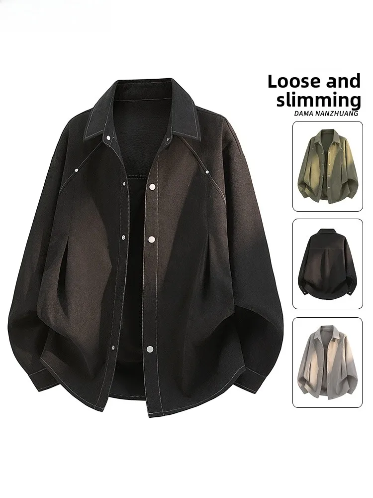 

Мужская повседневная рубашка большого размера с длинным рукавом, американского стиля, с цветным воротником, весна 2026, новая модная коллекция, из полиэфирного волокна