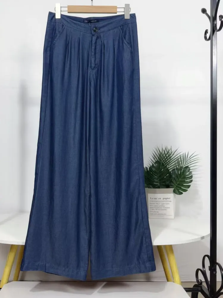 

Женские джинсы с широкими штанинами из тонкого денима, с высокой талией, прямого кроя, свободные, драпирующиеся, повседневные, летние, из Южной Кореи.