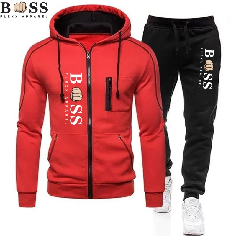 Brand Spring and AutumnBSS FLEXX APPAREL Fashion Zip Hooded Sweater Sweater Casual Sportswear Men\'s Suit Clothes Pants Men\'s Se