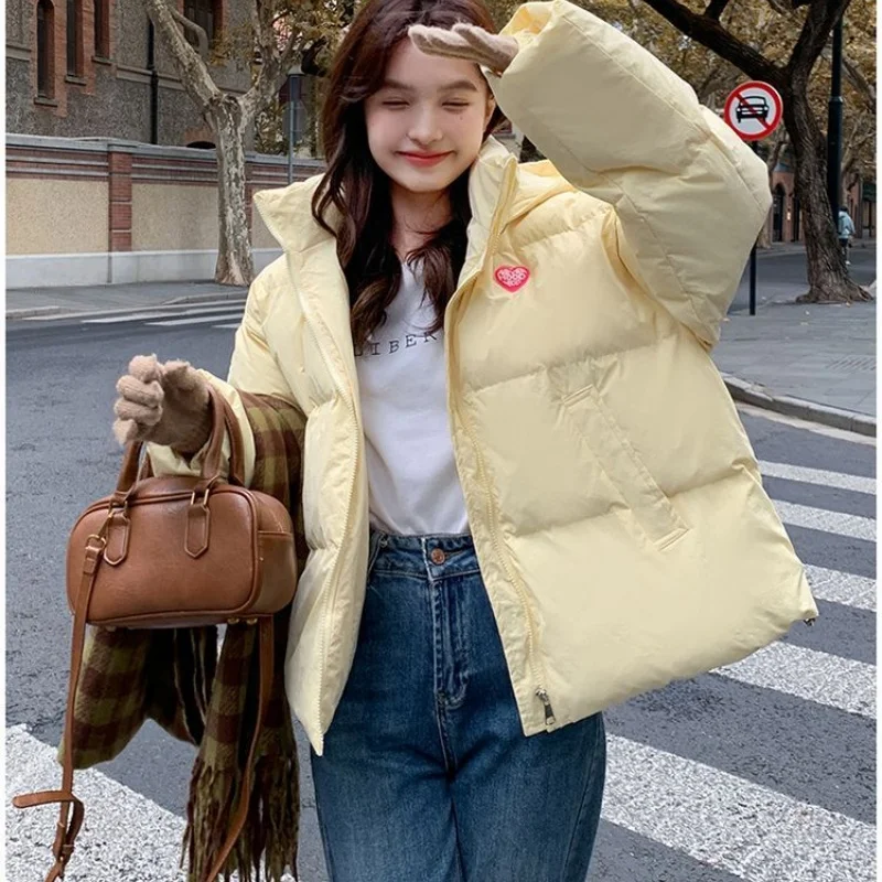 Women Cropped Yellow Coat lady Korean Sweet Cute Student‑Style Loose casual fashion Winter Padded Outerwear Jacket