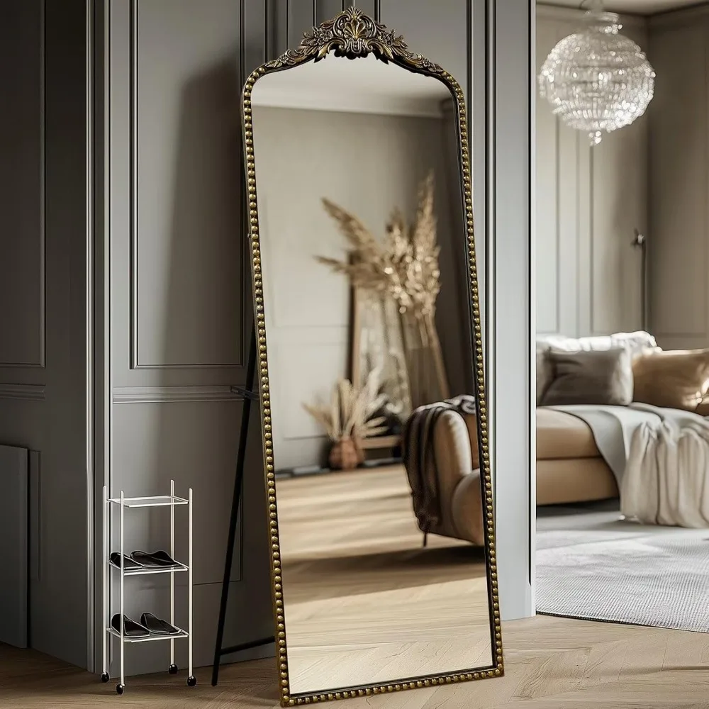 مرآة أرضية كاملة الطول على الطراز الباروكي العتيق، مرآة لكامل الجسم مثبتة على الحائط مقاس 65 × 22 للاستخدام الداخلي الأنيق