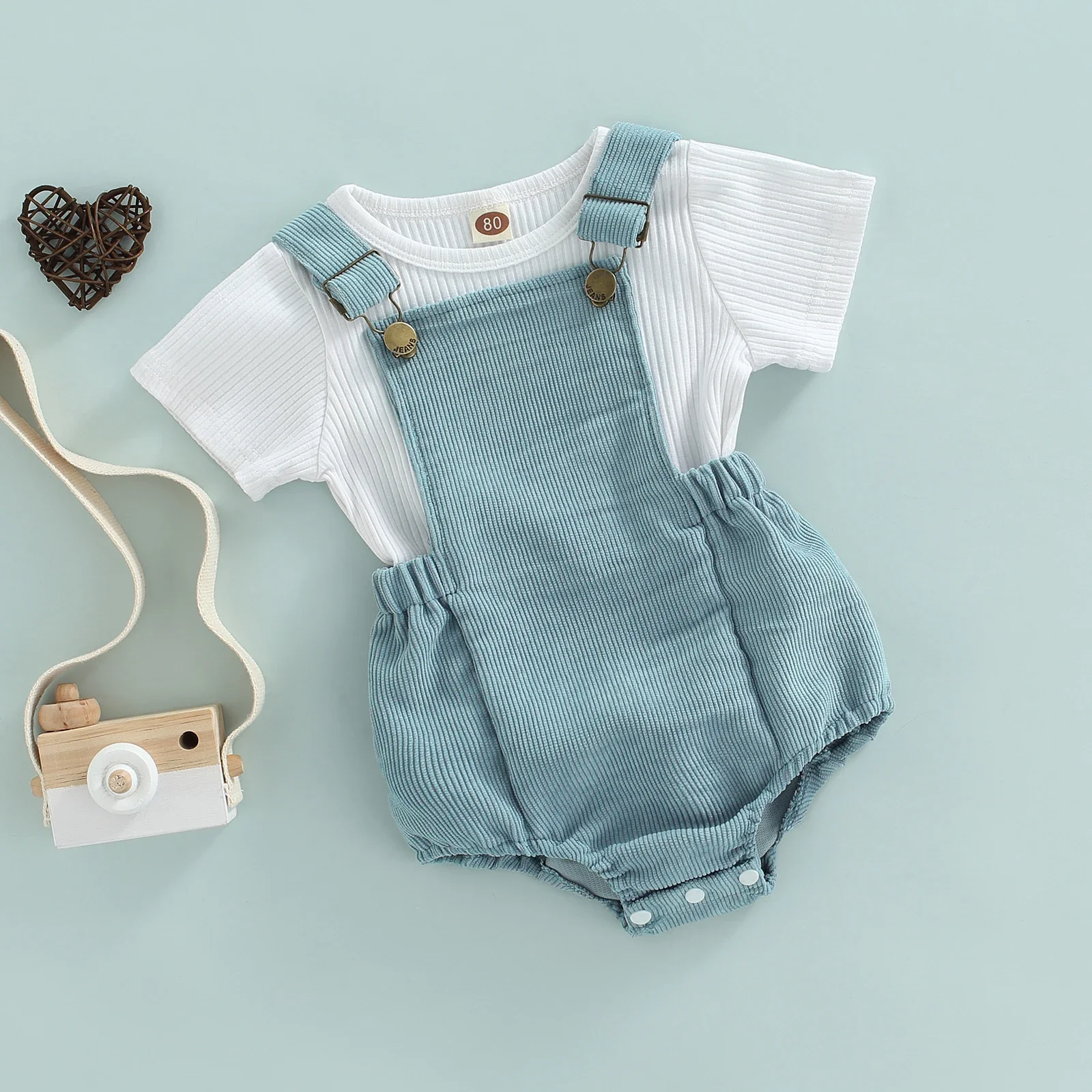 Ma&Baby 0-24M Newborn Infant Baby Boys Clothes Set Short Sleeve T-shirt Overalls Corduroy Shorts Outfits Summer Costumes  D0