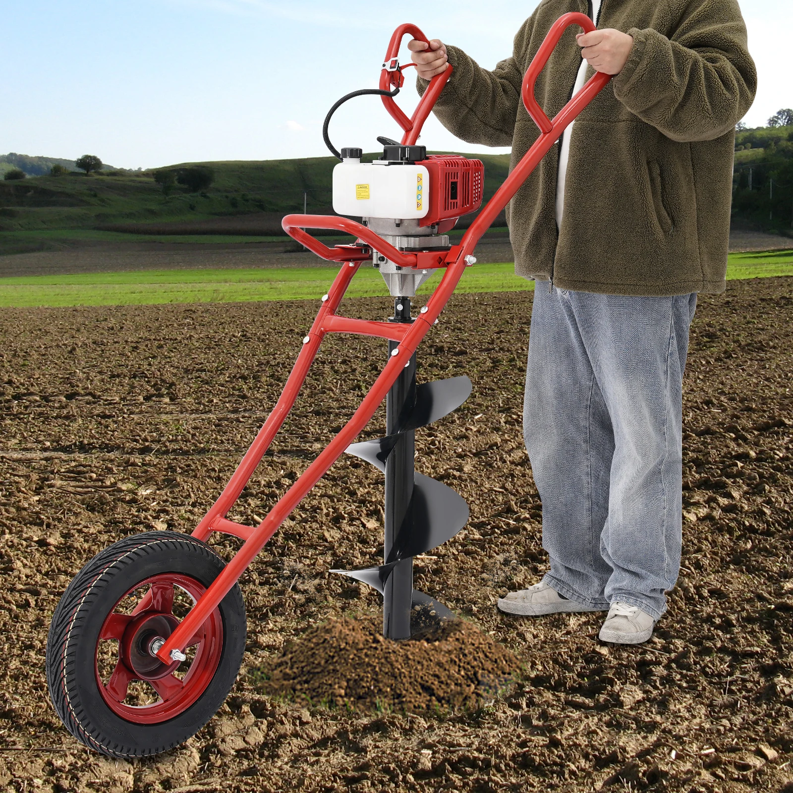 52CC 1.46KW Earth Drill with Wheel Auger Bit Portable for Fence Post Planting Excavation Projects