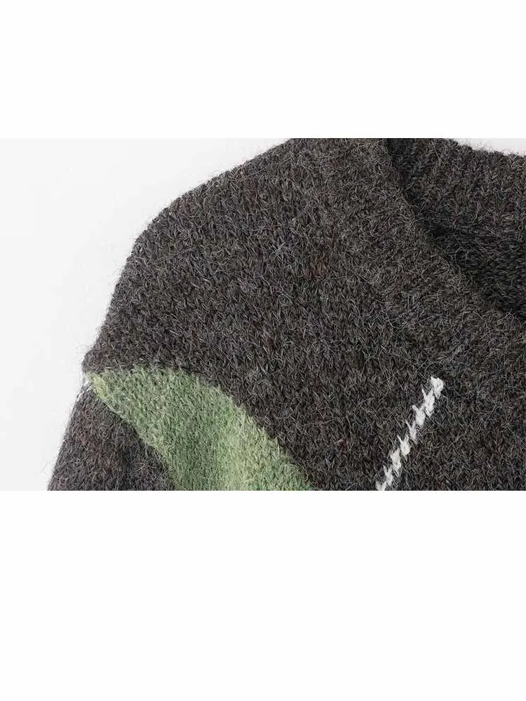 

HH 2026 Woman New Fashion Warm Long Sleeves V Neck Diamond-Shaped Pattern Pullover Sweater Female Casual Loose Slim Knitted Top