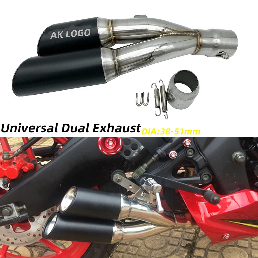 51mm Universal Motorcycle Double Down Exhaust Muffler Pipe Escape with Db Killer For TRK502 Z900 R6 R3 MT07 CBR650 S1000RR Z1000