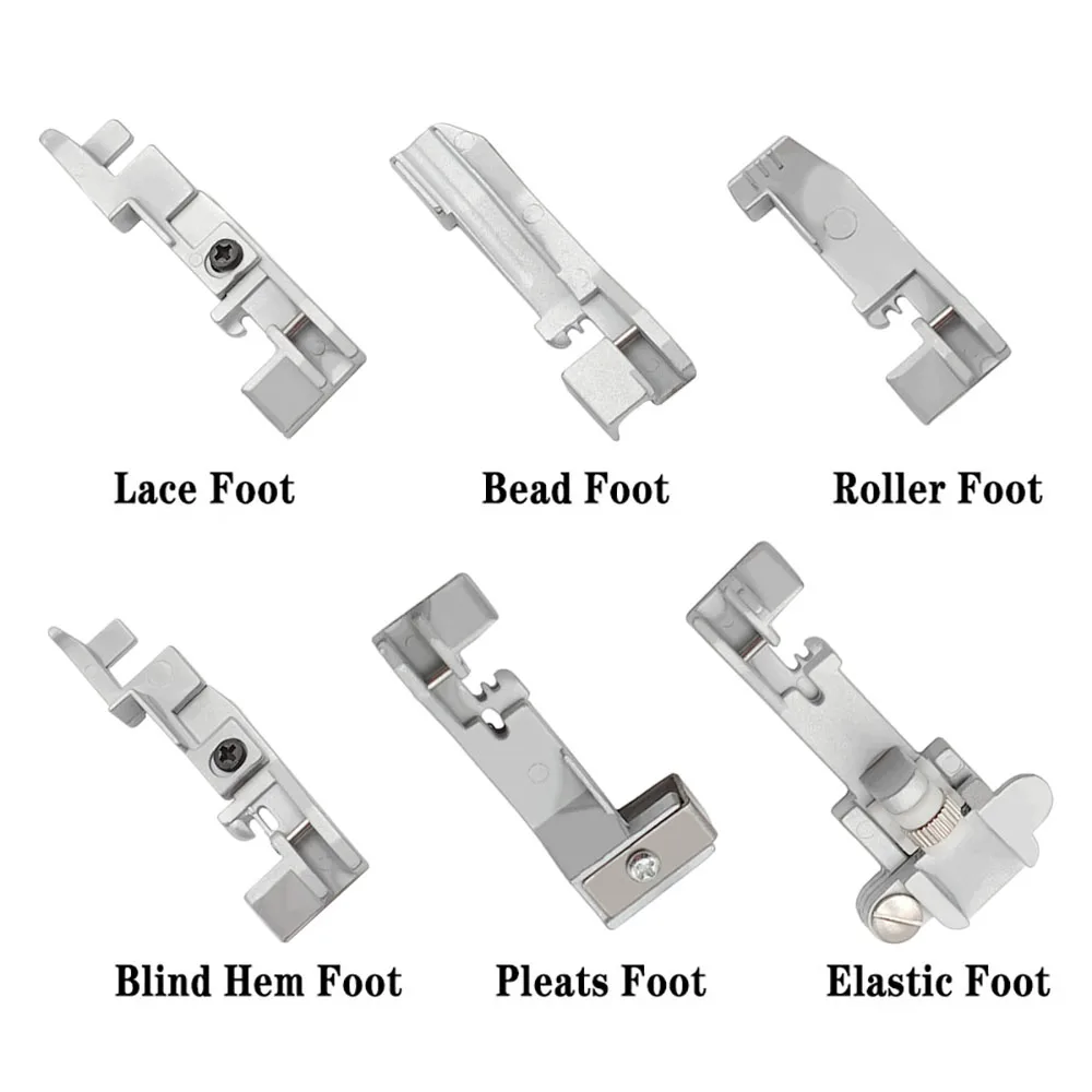 6Pcs/Set Presser Foot For Singer 14U Household MultiFunction Overlock Machine Gathering,Elastic,Cording Piping,Blind Hem,Lace