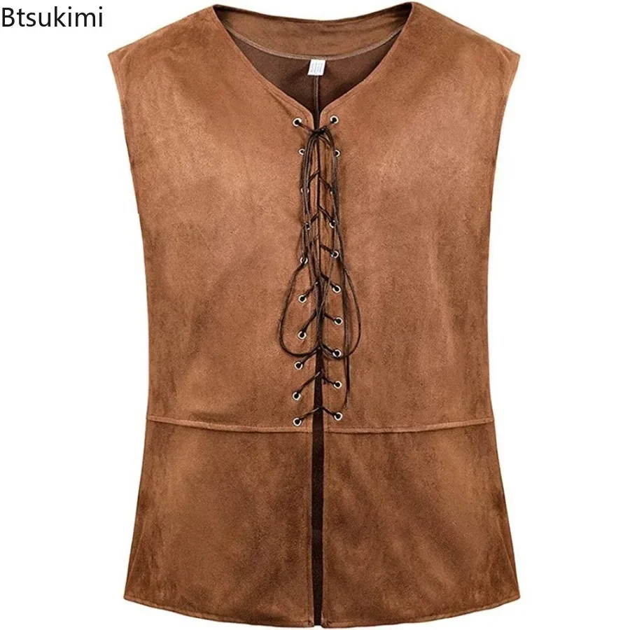 

New 2025 Men's Pirate Vest Medieval Renaissance Costumes Vintage Lace Up Costume Viking Vests Outfit Gothic Steampunk Waistcoat