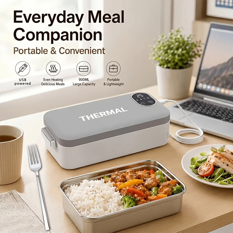 

3-in-1 Bento Box Heater, Made Of 304 Stainless Steel, Multiple Temperature Settings, Portable Heated Lunch Box, Equipped With Stainless Steel Fork, Extra-large Capacity, LED Display, Food Heater, Insulated Lunch Box, Suitable For Outdoors, Picnics
