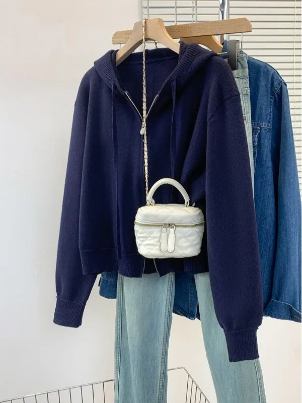 

plus Size Women's Spring New Style Casual Long Sleeve Hat Sweater Fashionable Color All-Match Knitted Cardigan Coat