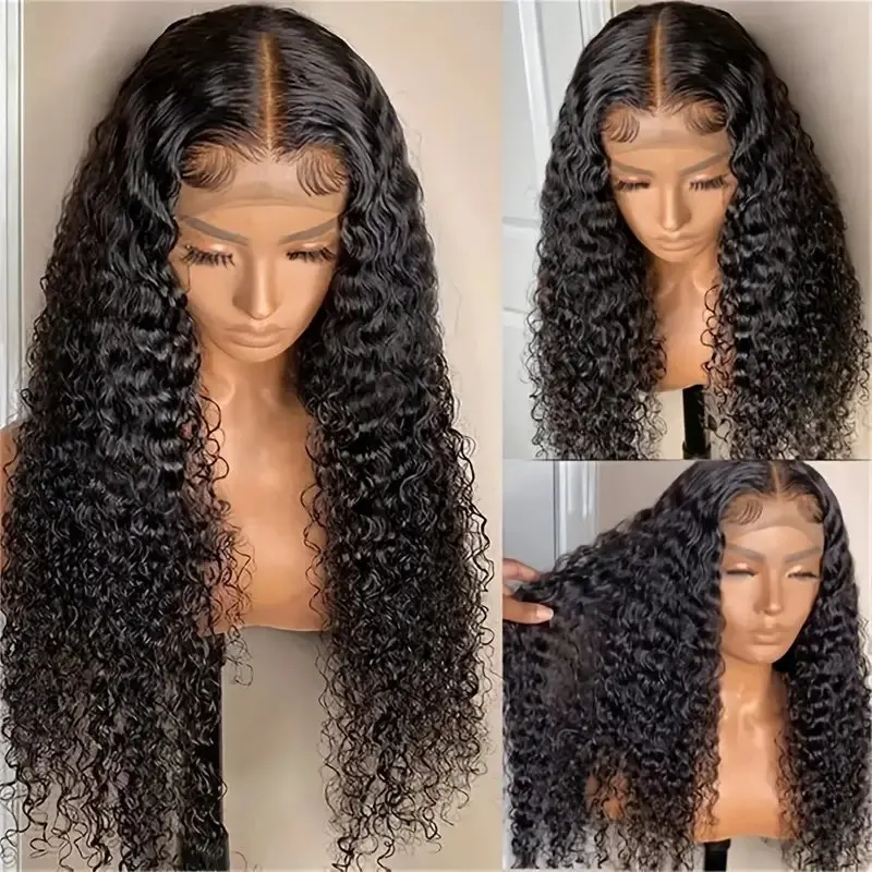 Natural Black Curly 42 Inch Glueless 13x4 Lace Front Human Hair Wigs 13x6 Deep Wave Frontal Wig For Women Full 150% Brazilian