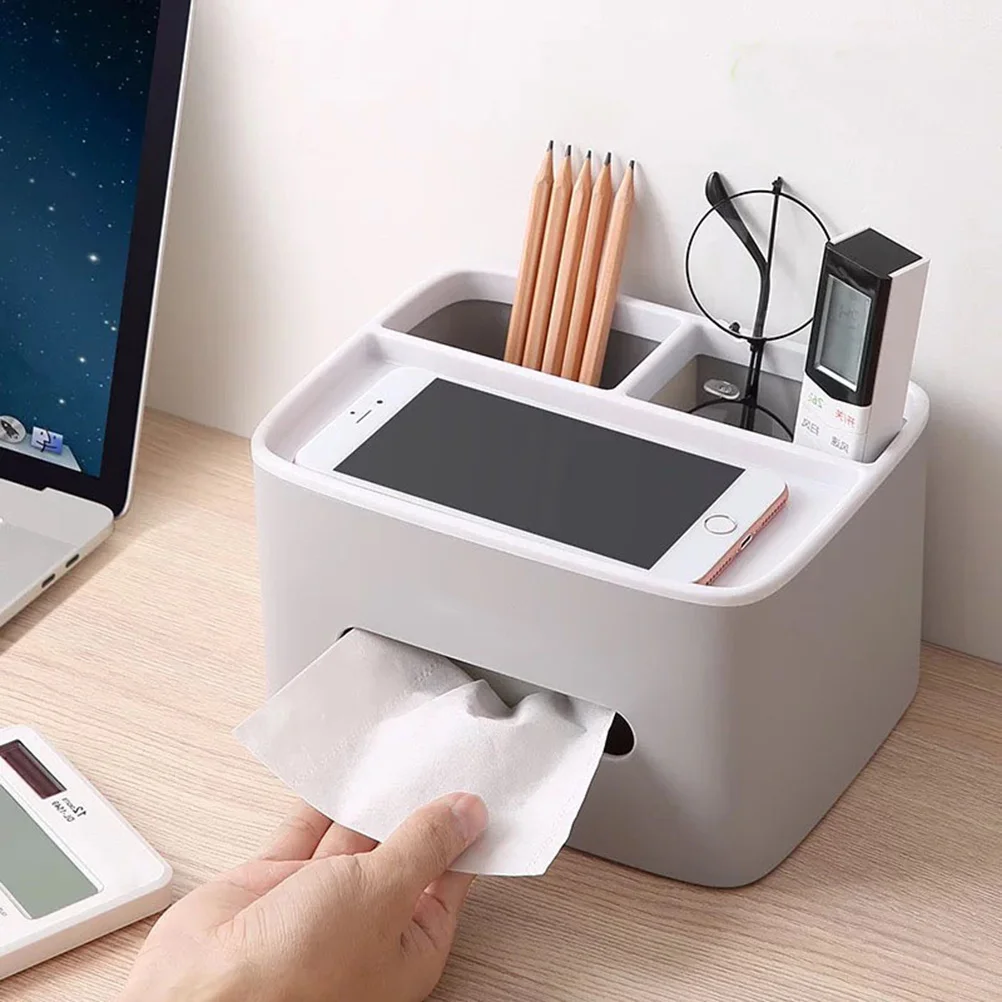 

Double Layer Tissue Box Premium Abs Pp Material Waterproof Dustproof Desktop Organizer For Home Office Grey