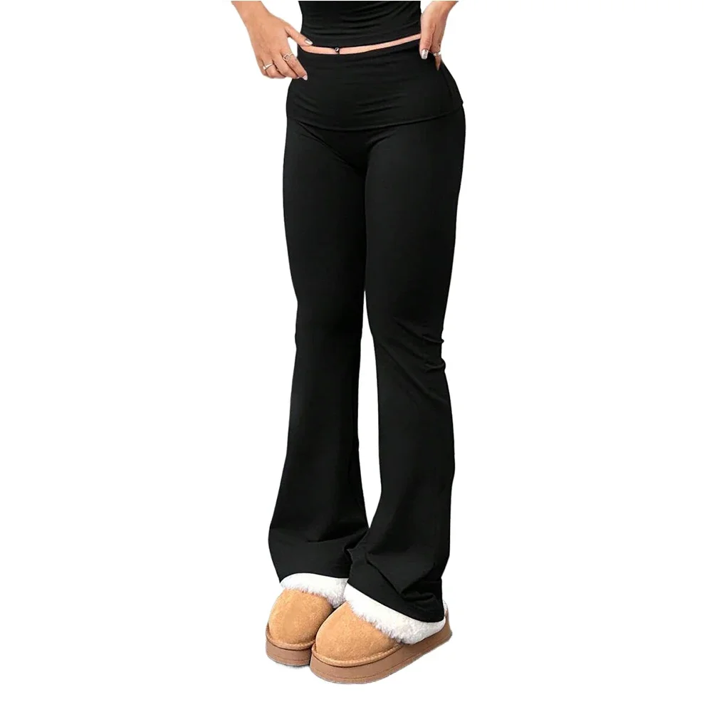 Pantaloni donna neri solidi pantaloni Slim aderenti a vita alta Streetwear pantaloni Casual svasati abbigliamento donna pantaloni Capris a figura intera donna