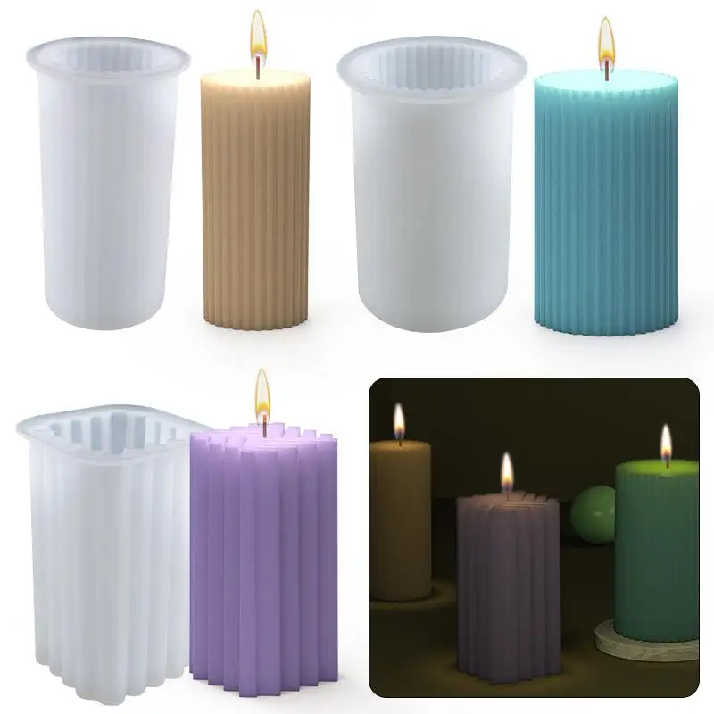 Classical Striped Roman Cylindrical Silicone Candle Mold Columnar Striped DIY Candle Holder Making Design Shape Candle Handmade images - 6