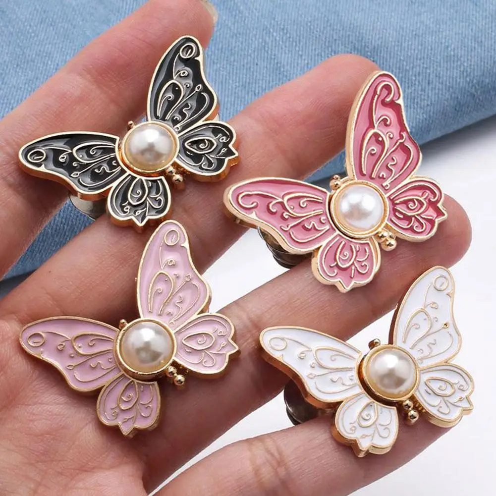 Butterfly Metal Waist Buckle DIY Adjustable Jeans Button Closure for Women Detachable Waist Tightener Decor ﻿
