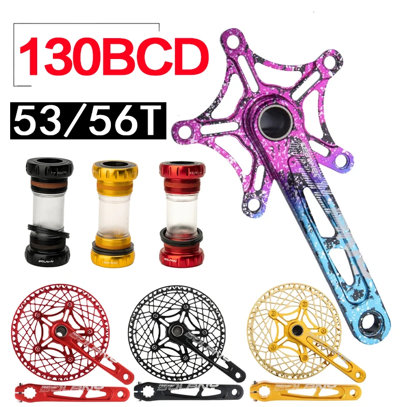 

130BCD 170mm Crankset Integrated Lightweight Ceramic Bottom Bracket 53t 56t Double Chainring for Folding Bike Crank Arm