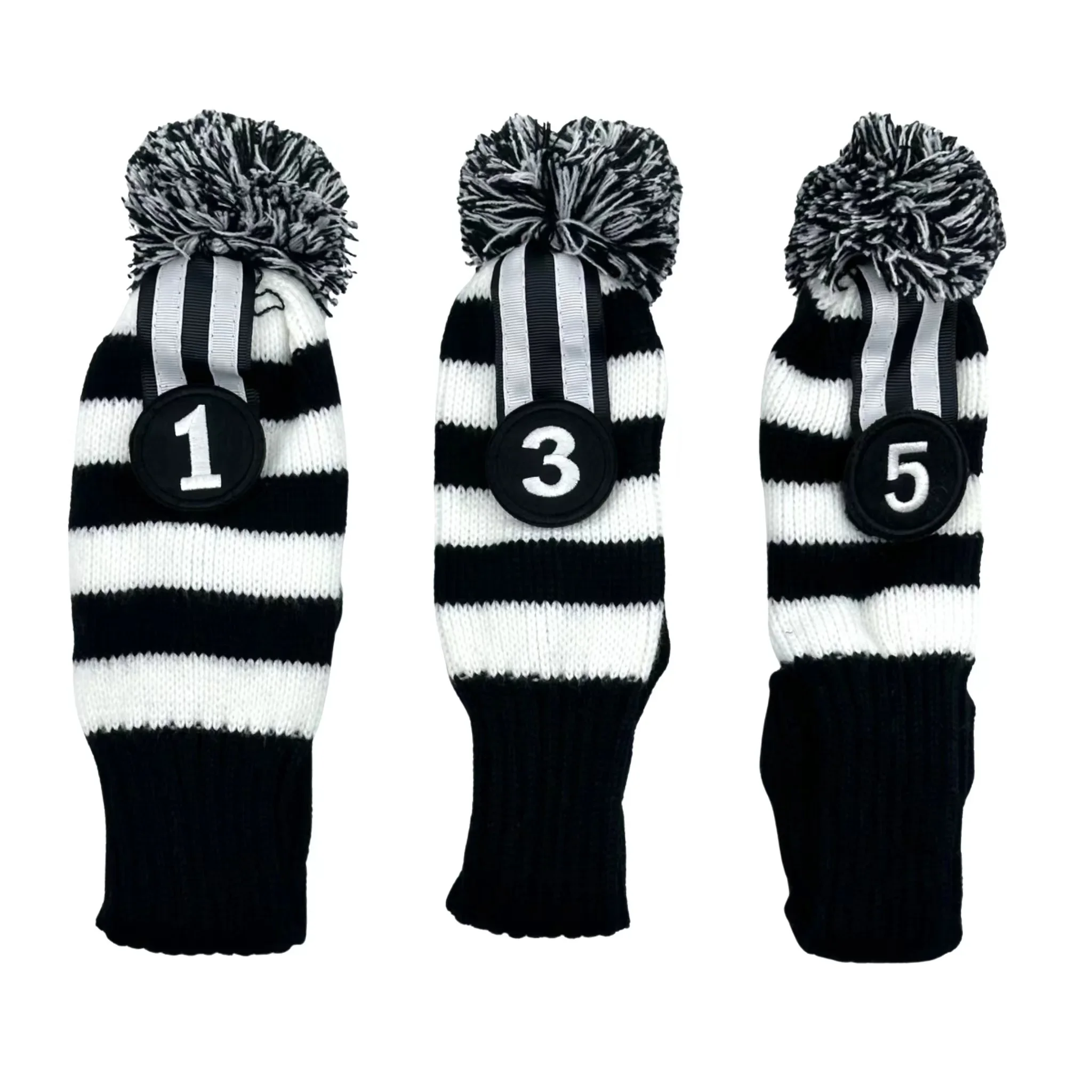 3 Pcs/set Golf Headcover Black White Pattern clubs Head cover Knitted Hybrid UT Driver Fairway Wood 1 3 5 Wood Knitting Cover