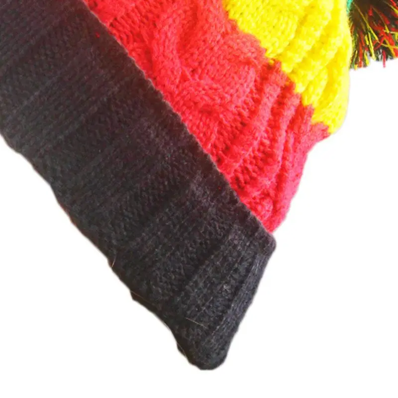 Unisex Winter Braided Knit Beanie Rainbow Stripes Cable Crochet Warm Stretchy Hip Hop Jamaican Skullies Hat