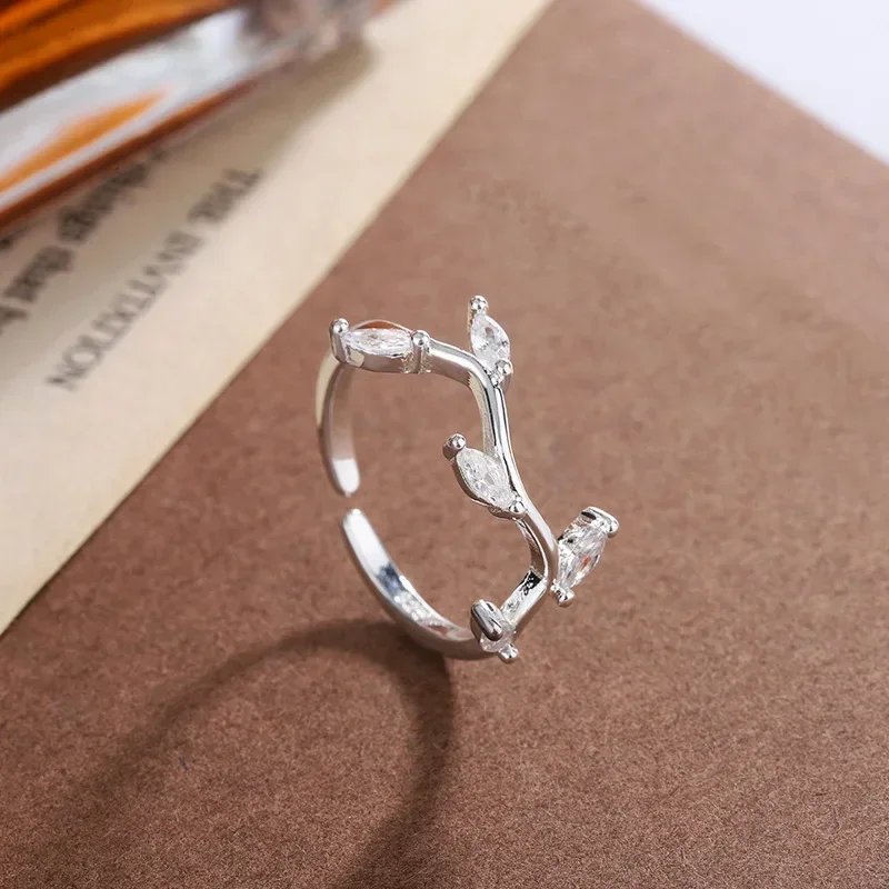 925 Real Sterling Silver Fashion Jewelry Leaves Cocktail Ring Sizable 5 6 7 Girls Kids Xmas Gift