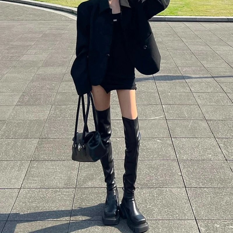 New Shoes Winter Casual Women Boots Black Over The Knee Boots Sexy Female Lady Thigh High Boots Zip Silver Casual Party Shoes