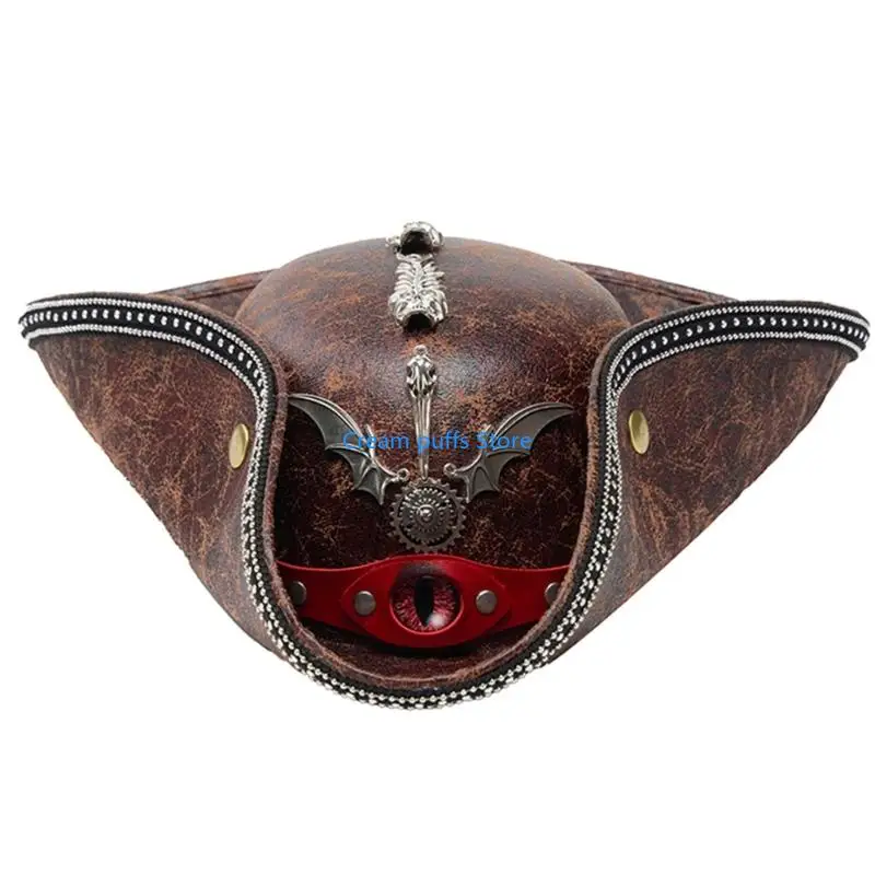 50LE Devil Eye Black Pirate Hat With Metal Decorations Perfect For Halloween Role Play And Themed Event