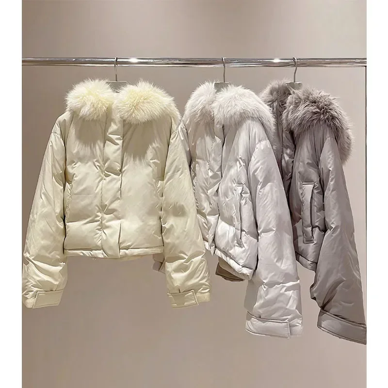 Winter Down Jacket Women Fur Collar Hooded Drawstring Outerwears Japan Warm Abrigos Invierno Loose Chaquetas Chamarras Invierno