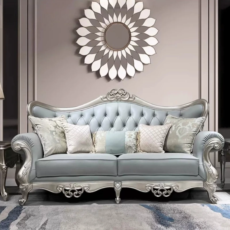 European Light Luxury Leather Sofa American Solid Wood French First-layer Cowhide 123 Combination Living Room Sofas And Seating