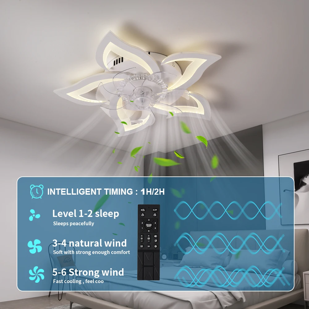 

6 Speed 3 Light Color Low-Key Ceiling Fan with Light Remote Control 25.5inch Black/White Embedded for Kitchen Bedroom Study